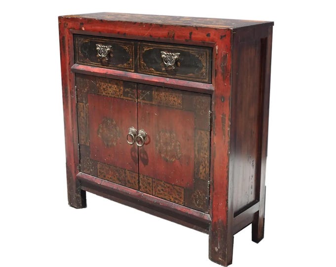 Vintage Hooker Furniture Asian Red Hall Chest ~ Side Table Cabinet