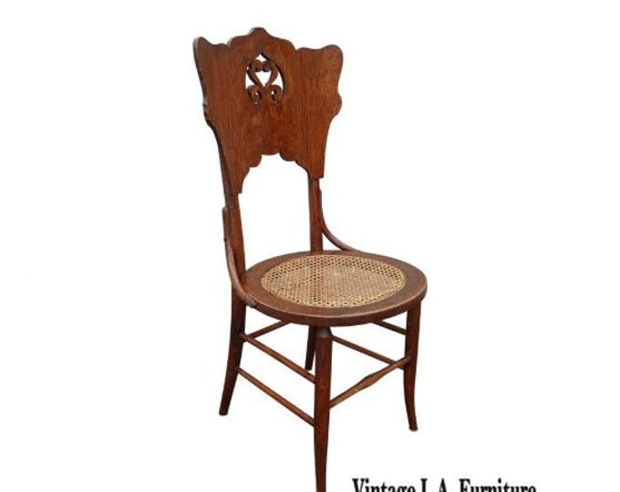 Antique French Country Farmhouse Pressback Cane Brown Side Chair