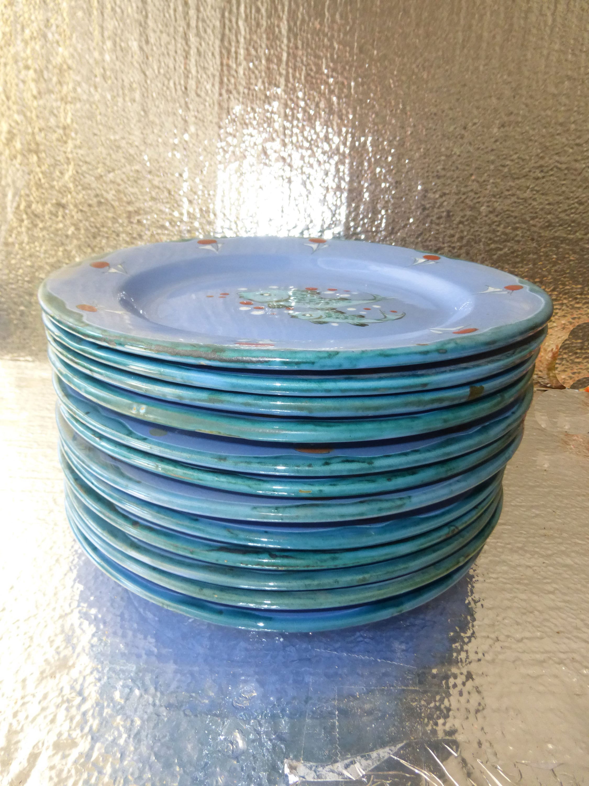 Vintage Set of Twelve Hand Painted Fish Dinnerware Plates Made in Italy