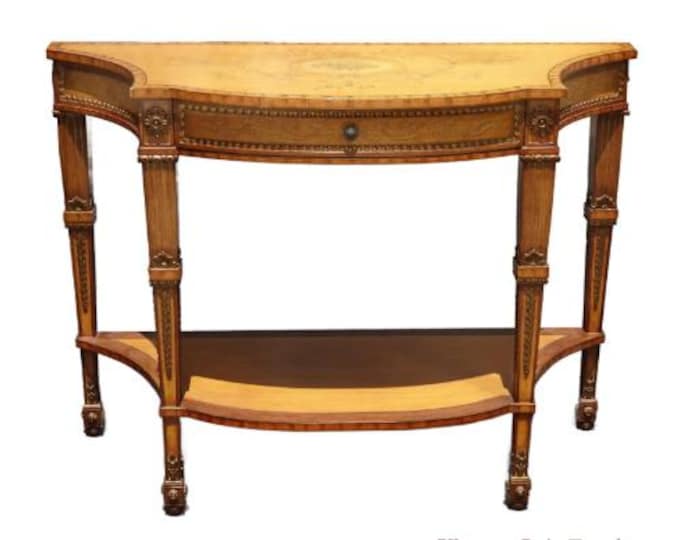 LH19 Vintage Drexel French Louis XVI Style Console Side Table w Floral Onlay