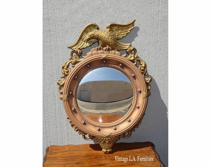 Vintage Mid Century Bullseye 13 Colonies Convex Mirror w Eagle Motif by Syroco
