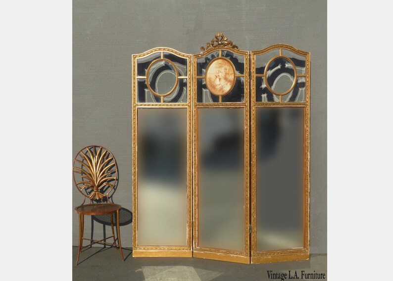 Antique French Three Panel Folding Wardrobe Screen Wall Antique French Three Panel Folding