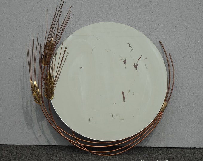 Vintage Wheat Sheaf Gold Wall Mantle Mirror w Aging Spots by Curtis Jere