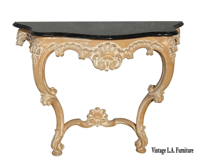 Vintage French Louis XVI Style Green Marble Side Table Console Table Wall Mount