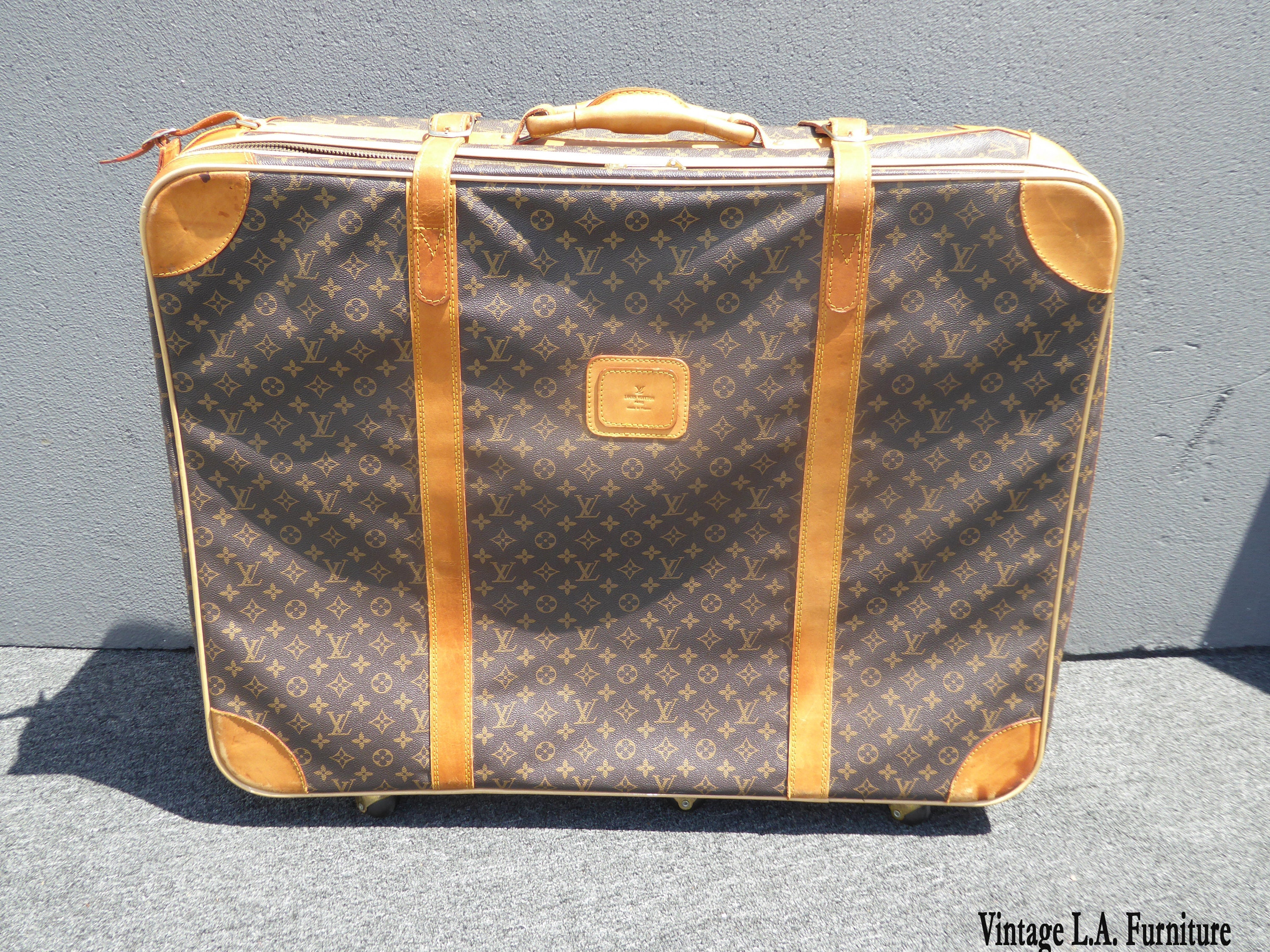 Vintage Louis Vuitton Monogram Rolling Suitcase Luggage ~ Brown Leather
