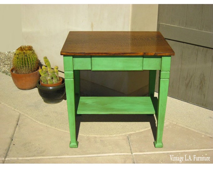 Antique MIssion Wood Industrial Rustic Side Table Cutting Board Table