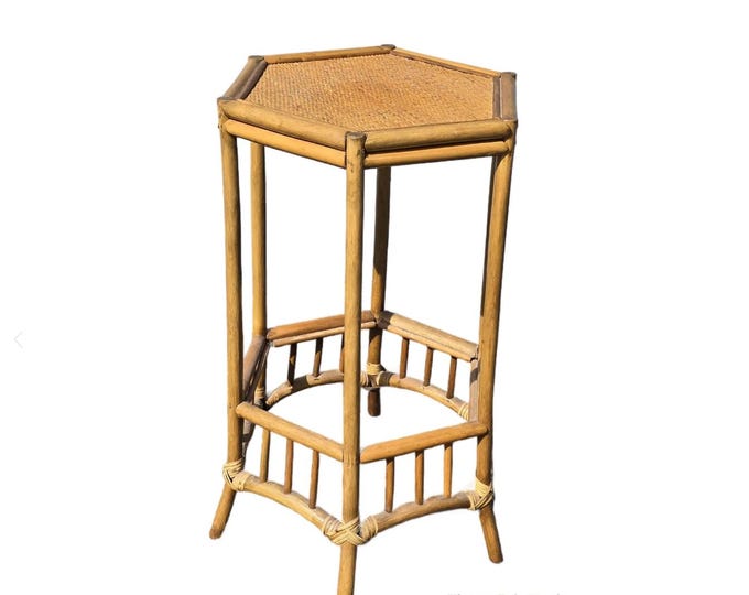 Vintage Coastal Bamboo Hexagon Side Fern Table