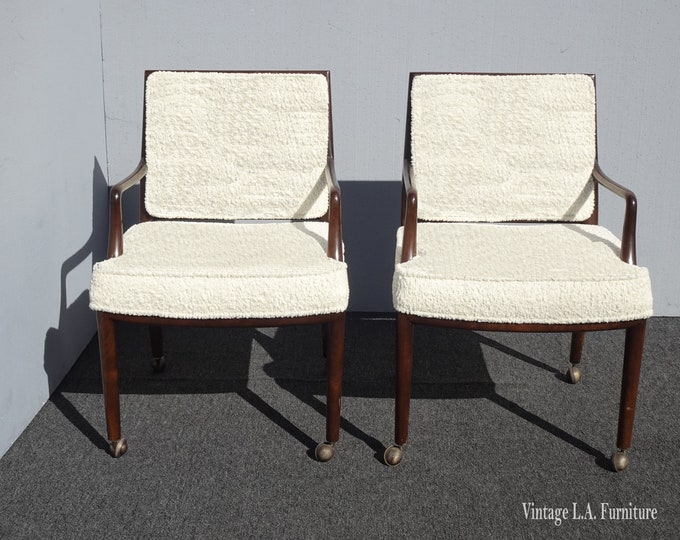 Pair of Monteverdi Young White Ivory Boucle Side Chairs on Castors