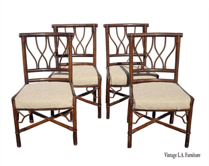 Chairs Chinese Chippendale - Set Four French Country Bamboo Dining Room Chairs