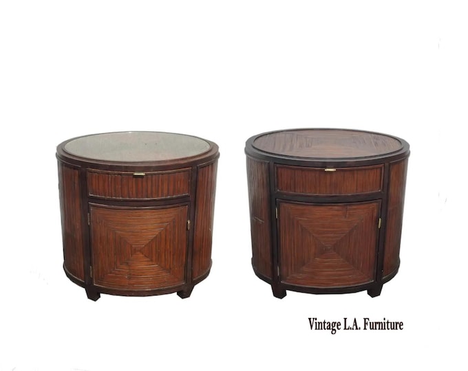 Pair of Vintage McGuire Faubourg Collection Oval Nightstands Chests w Drawer