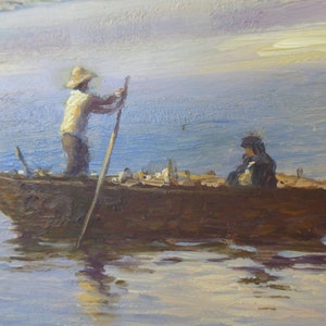 Beautiful Signed 2002 Fishing Scene Oil on Canvas Picture by Alfredo Gomez image 7