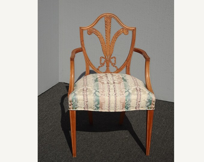 Vintage French Country Carved Shield Accent Brown Chair