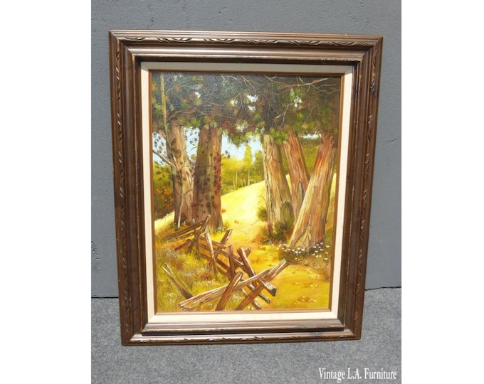 Vintage Oil on Canvas Painting Still Life Tree's Scene signed Anne Trumbull
