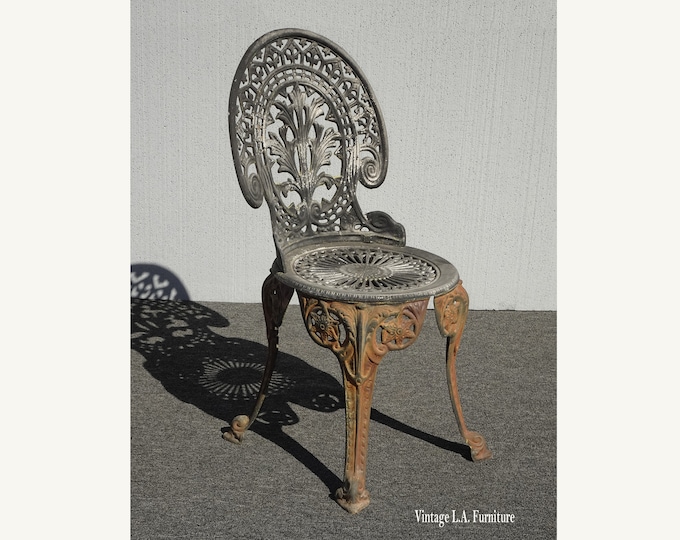 Antique French Victorian Cast Iron Rustic Silver Garden Chair