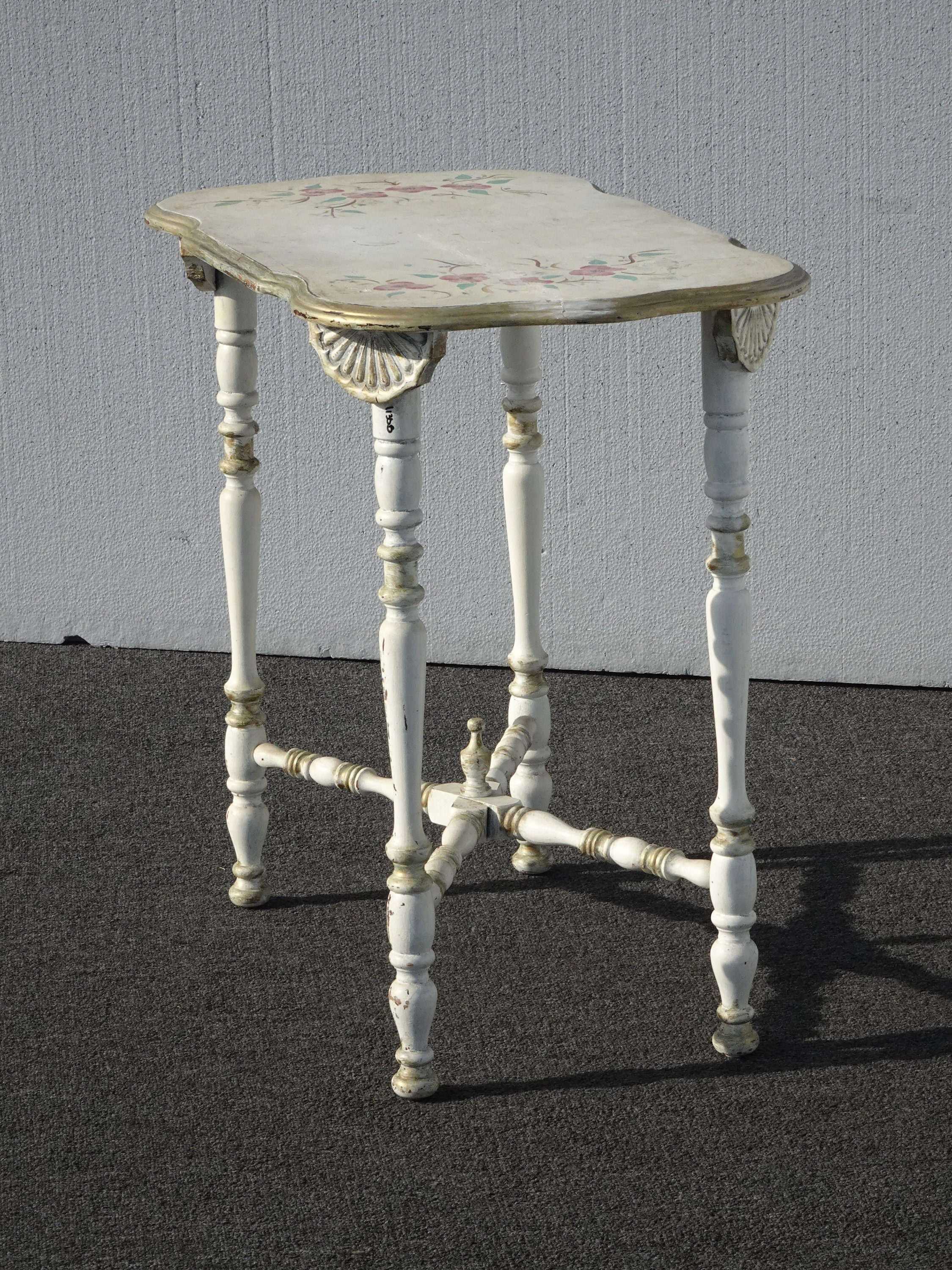 Vintage French Country Shabby Chic Rustic Side Table w Hand painted