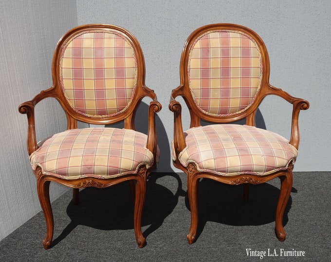 Pair of Vintage Karges French Style Plaid Side Chairs