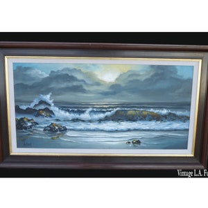 Vintage Oil on Canvas Painting California Seascape Signed Drieband 1968 image 1