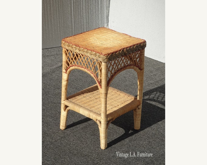 1970's Vintage Wicker Stool Bench French Country Style