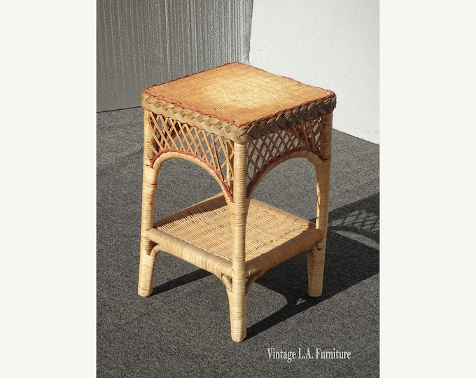 1970's Vintage Wicker Stool Bench French Country Style