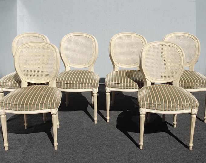 Set Six Chairs Vintage French Louis Petite Round Back Cane Balloon Chairs Shabby Chic