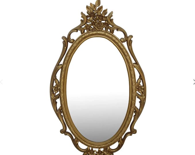 Vintage Syroco French Provincial Ornate Gold Oval Mirror ~ Hollywood Regency