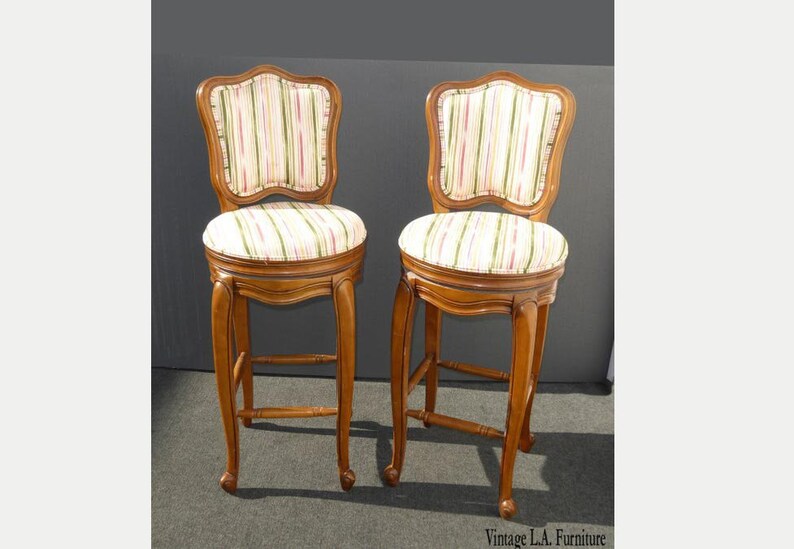 Pair Vintage French Country White Swivel Barstools Bar Stools Image 0