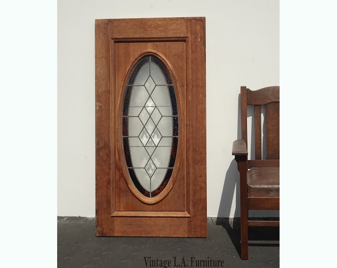 Large Antique Early American Door Panel Insert with Leaded Glass