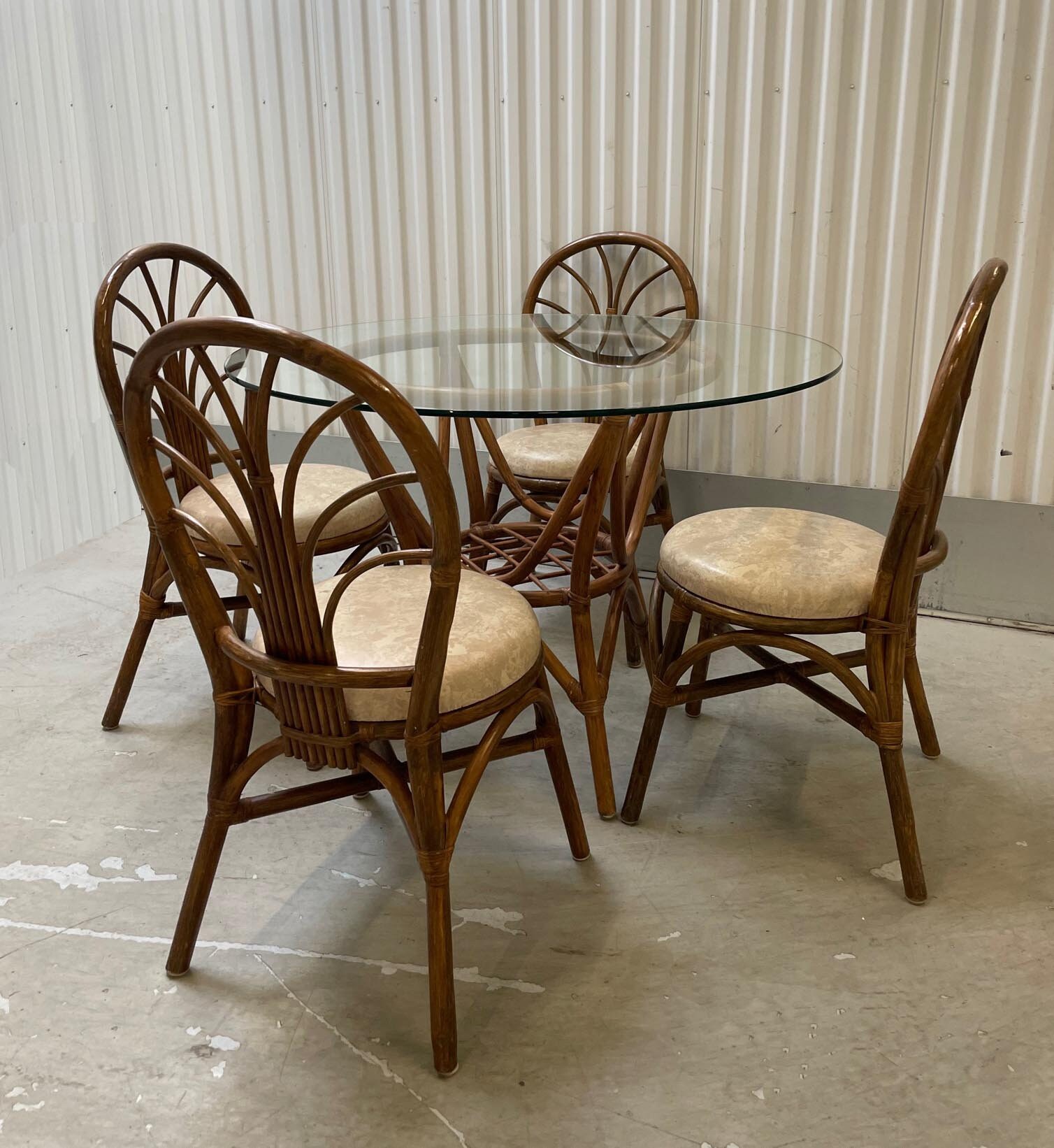 Vintage Tiki Palm Beach Boho Chic Bamboo Rattan Dining Room Table