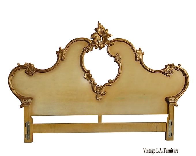 Vintage Italian French Louis XVI Style Ornate Rococo Gold King Headboard