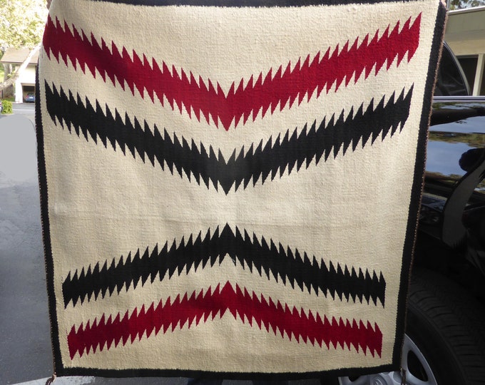 Vintage Southwestern Hand Woven Wool Area Rug Tapestry