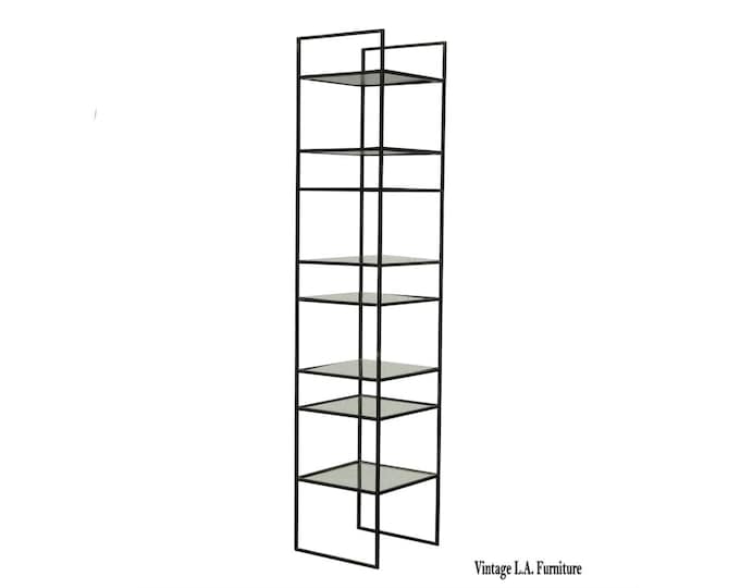 Black Etagere w Eight Mirrored Metal Shelves ~ Narrow Book Shelf Book Case #1