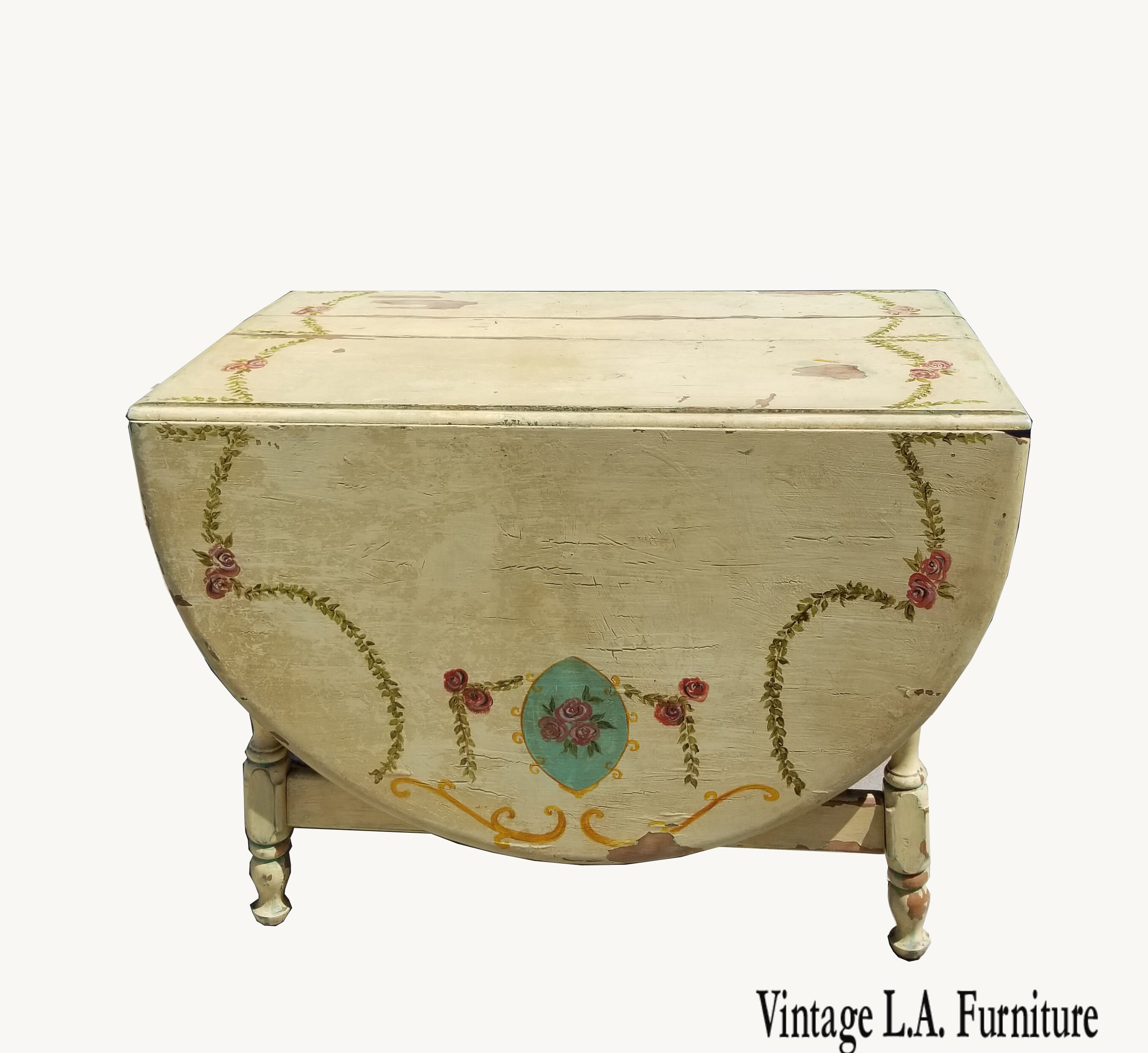 Vintage Hand Painted Shabby Chic Off White Drop Leaf Dining Table