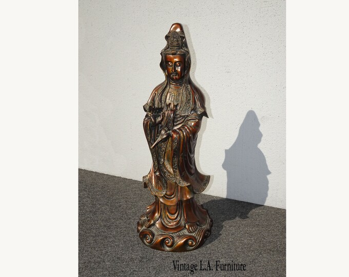 Vintage Quan Yin Bronze Colored Statue Guan Yin
