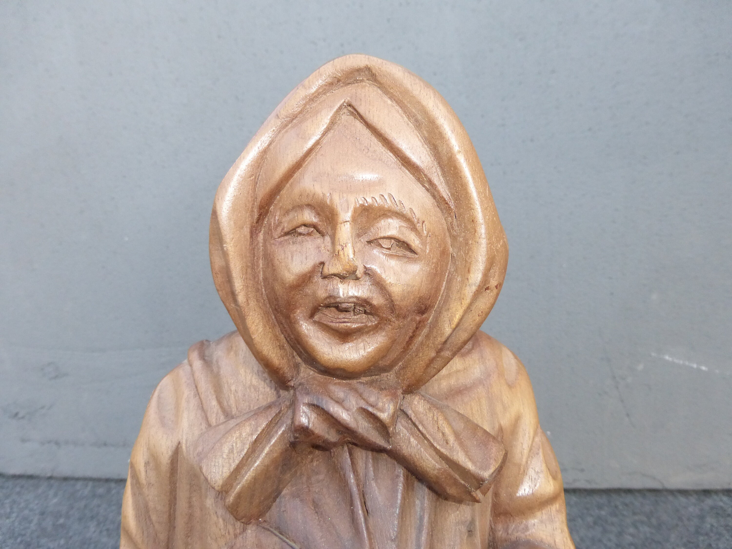 Unique Vintage Hand Carved Solid Wood Hooded Lady Figurine Collectible