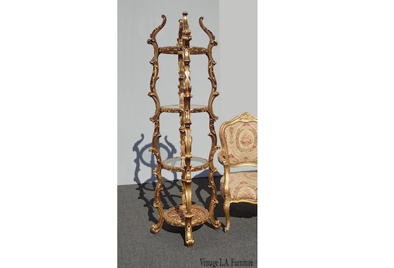 Vintage Gold Rococo Etagere Stand French Provincial Italian Style Display Case Etsy