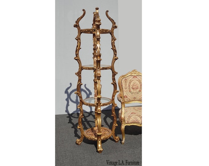 Vintage Gold Rococo Etagere Stand ~ French Provincial Italian Style Display Case