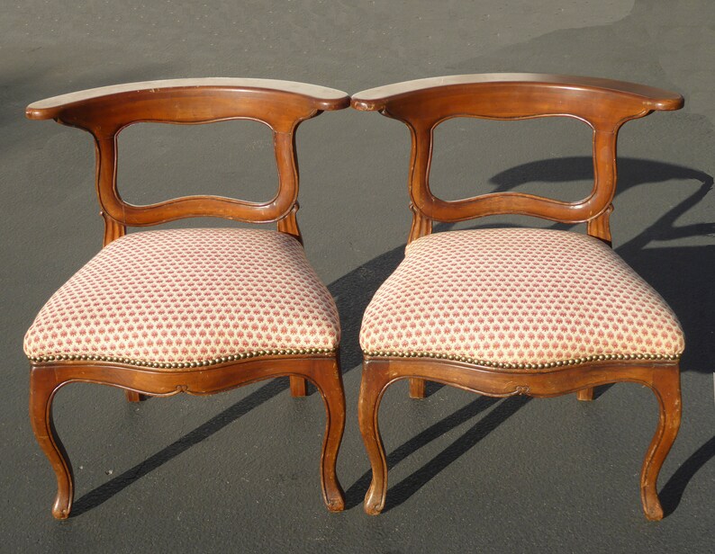Pair Of Vintage French Country Red Plaid Accent Chairs Unique Flat Backrest