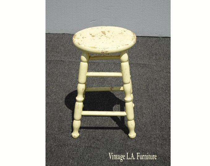 Vintage French Country Farmhouse Chic Yellow Rustic Stool