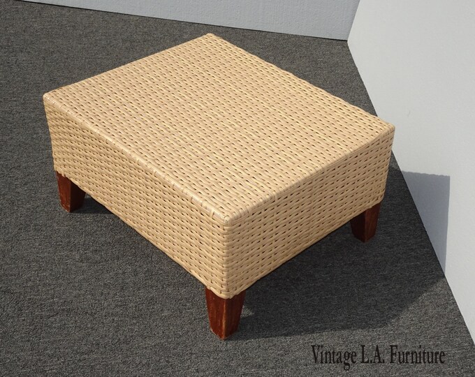 Vintage French Country Plastic Weave Ottoman Footstool