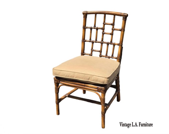 Vintage Baker Furniture Chippendale Bamboo Side Chair w Leather Straps