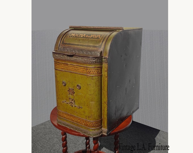 Large Green Coffee Bin 19th Century Toleware by Henry Troemner of Phily PA