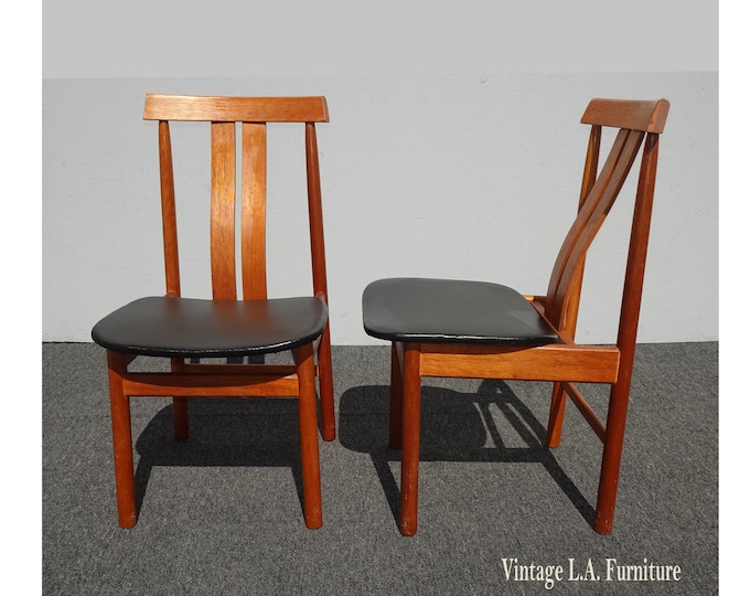 Pair of Mid Century Danish Modern Teak Black Side Chairs by Borneo Int'l 1970's