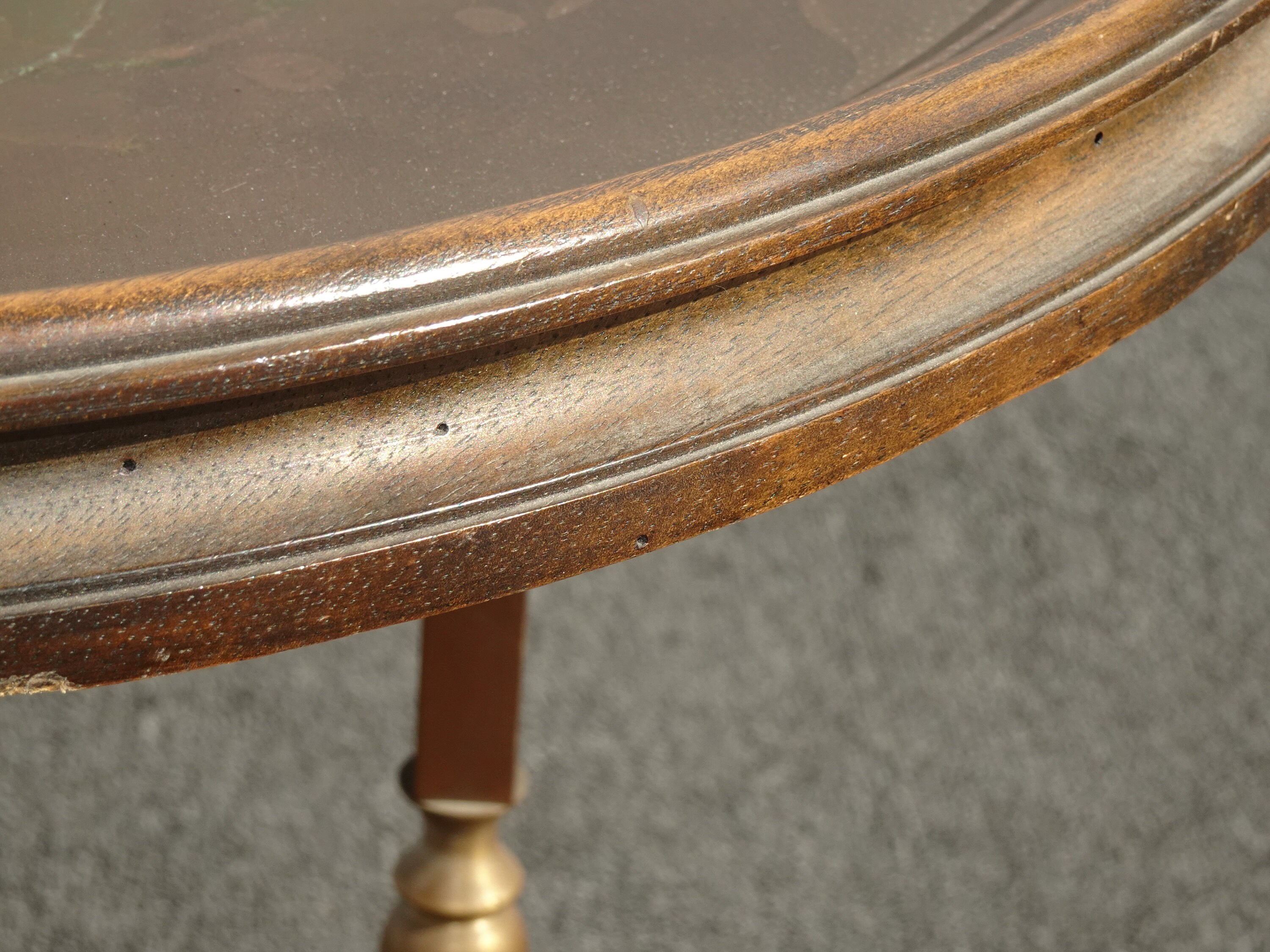 Vintage French Country Oval Side Table w Aged Copper Table Top and