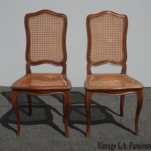 Pair of Vintage French Country Brown Cane Side Chairs