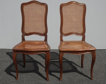 Pair of Vintage French Country Brown Cane Side Chairs