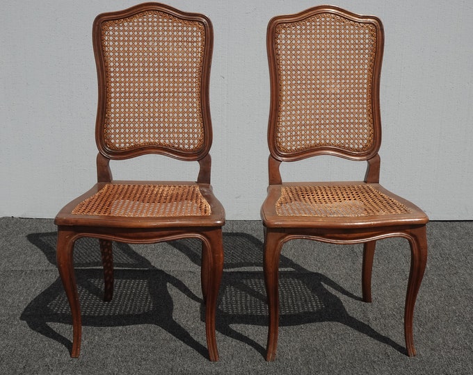 Pair of Vintage French Country Brown Cane Side Chairs