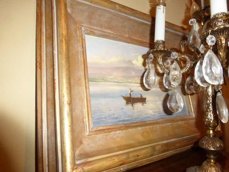 Beautiful Signed 2002 Fishing Scene Oil on Canvas Picture by Alfredo Gomez image 5