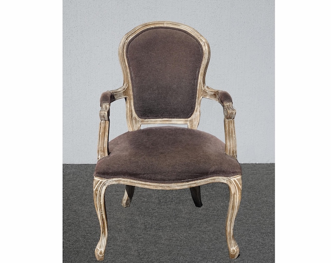 Vintage Restoration Style French Side Chair w Brown Velvet