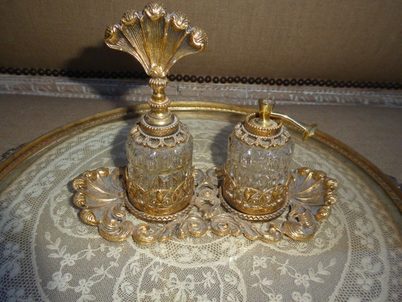 Vintage Ornate Ormolu Gold Filigree Perfume Tray … - image 7