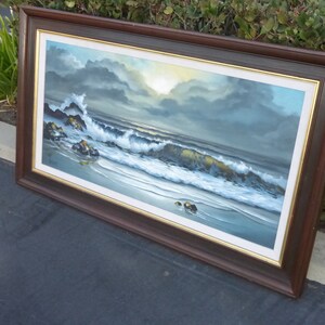 Vintage Oil on Canvas Painting California Seascape Signed Drieband 1968 image 3